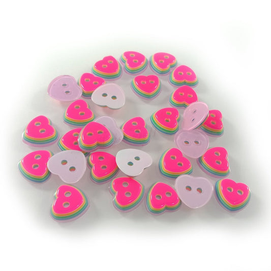 30pcs Heart Shaped Clothing Buttons 11mm Layered Pink Green 2 Holes Colourful - Asia Sell