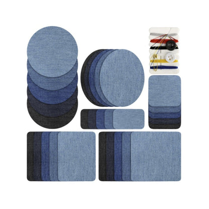 30pcs Iron-on Fabric Blue Black Round Rectangular Denim Jeans Jacket Clothing Patch Set Sewing Repair Shapes - Set A - - Asia Sell