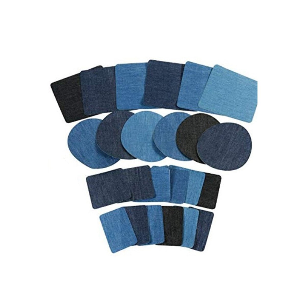30pcs Iron-on Fabric Blue Black Round Rectangular Denim Jeans Jacket Clothing Patch Set Sewing Repair Shapes - Set B - - Asia Sell