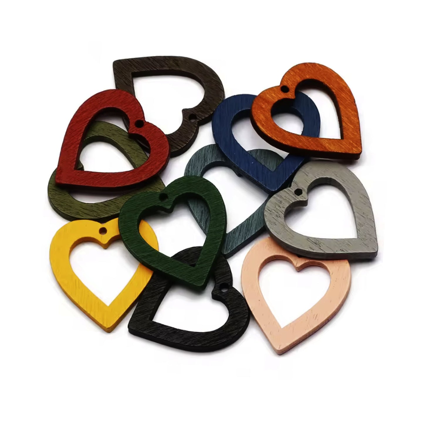 30pcs 25mm Coloured Hollow Heart Natural Wooden Beads Loose Beads For Jewellery Making DIY Handmade Necklace Bracelet Supplies | Asia Sell