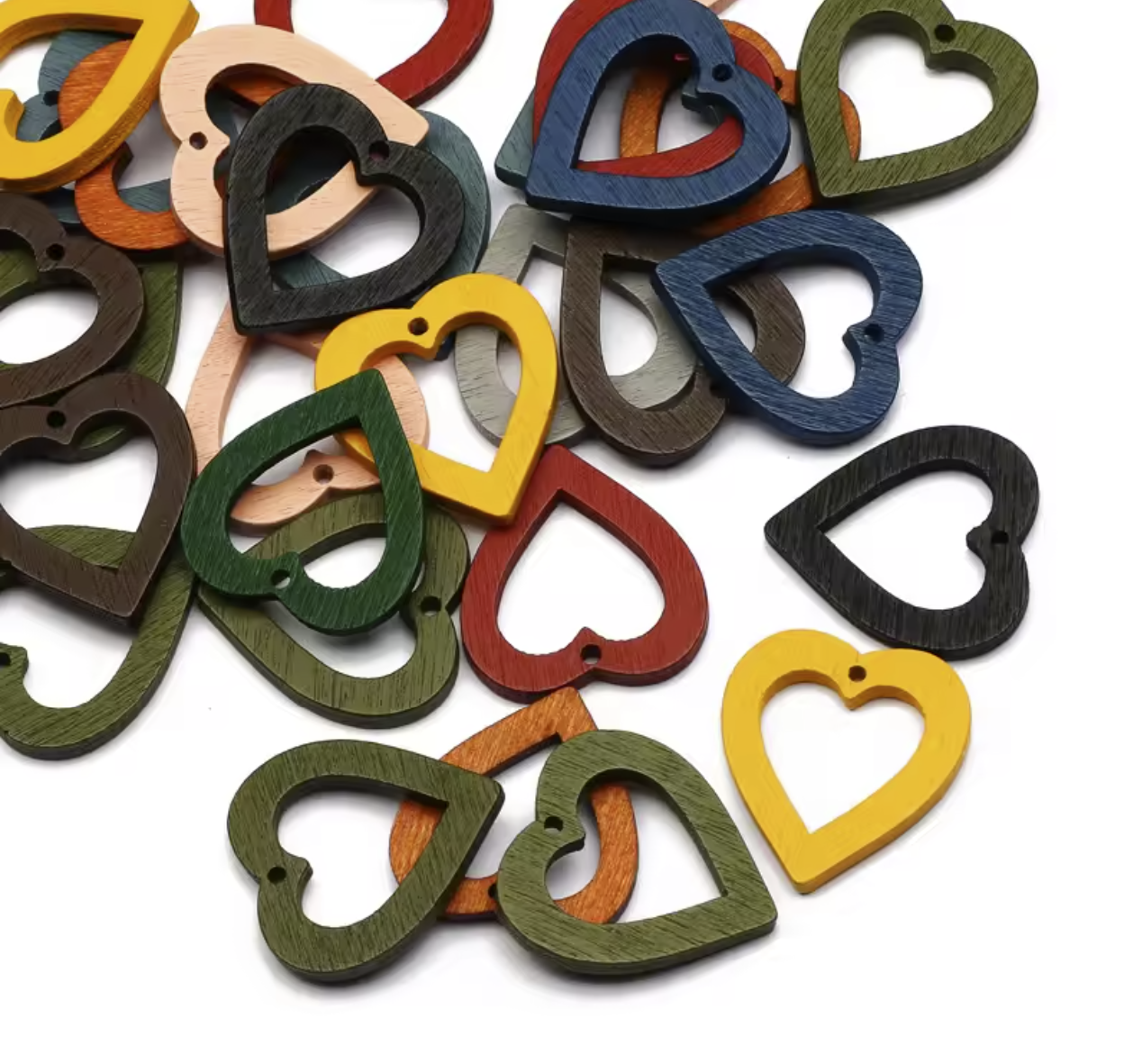 30pcs 25mm Coloured Hollow Heart Natural Wooden Beads Loose Beads For Jewellery Making DIY Handmade Necklace Bracelet Supplies | Asia Sell