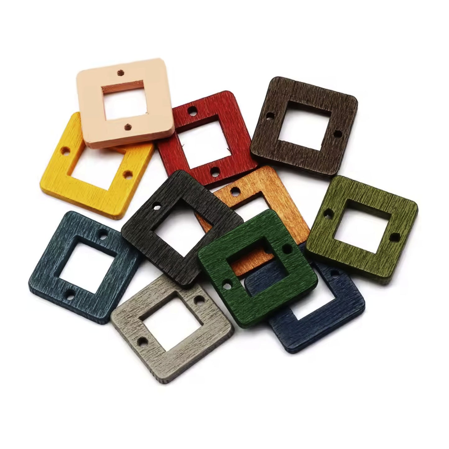30pcs 25mm Coloured Hollow Square Natural Wooden Beads Loose Beads For Jewellery Making DIY Handmade Necklace Bracelet Supplies | Asia Sell