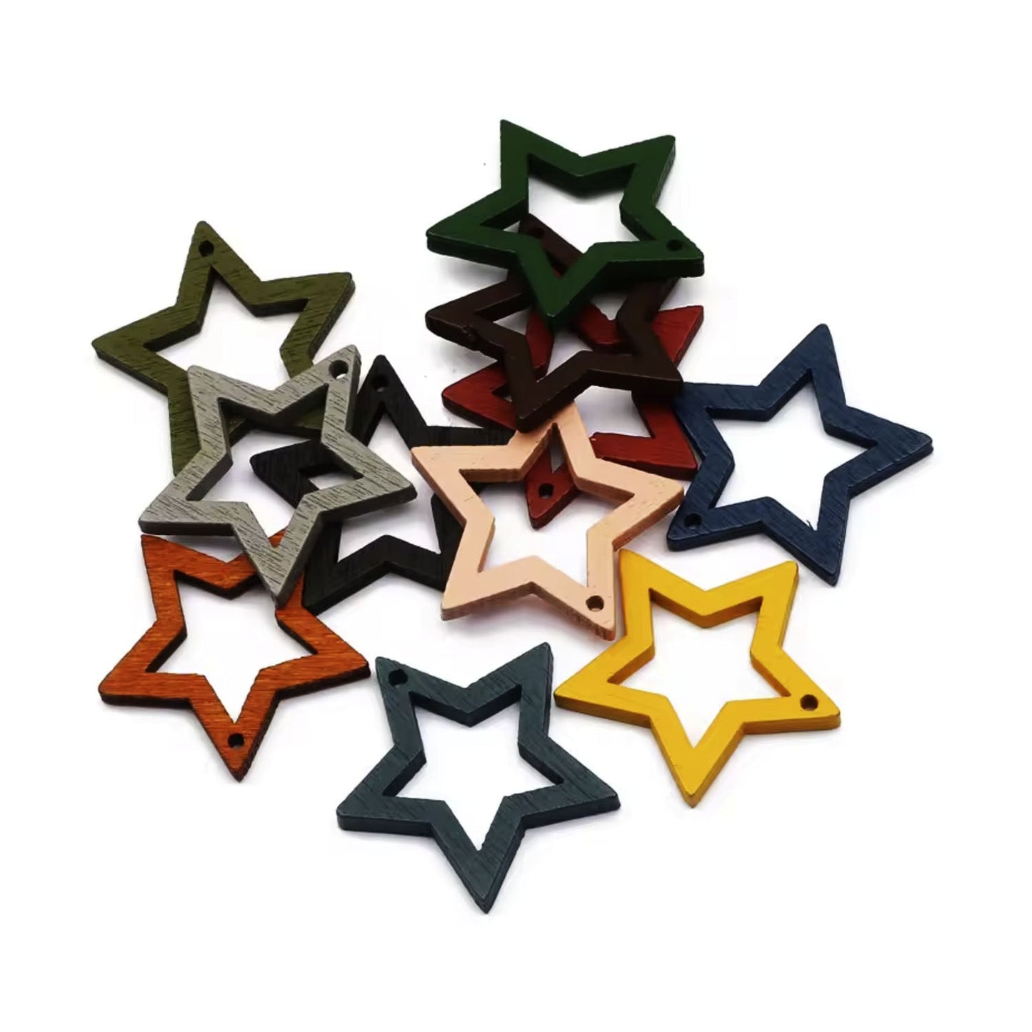 30pcs 25mm Coloured Hollow Stars Natural Wooden Beads Loose Beads For Jewellery Making DIY Handmade Necklace Bracelet Supplies | Asia Sell