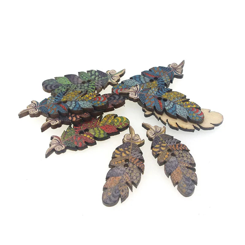 30pcs 40x15mm Wooden Sewing Buttons Scrapbooking Indian Feather 2 Holes Buttons for Clothing Decorative Flat Back W2063 | Main Image | Asia Sell