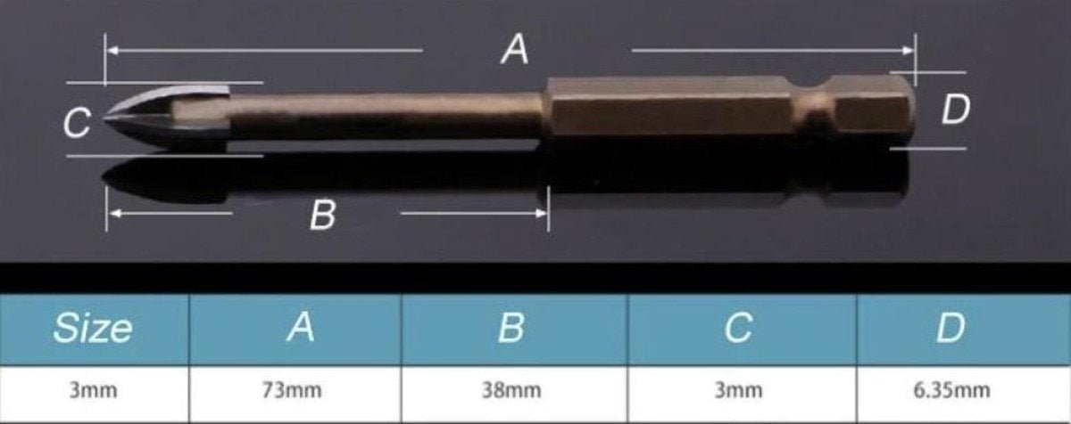 3mm Glass Drill Bit Tungsten Carbide Alloy Point Tile & Glass Cross Spear Head Tool - - Asia Sell