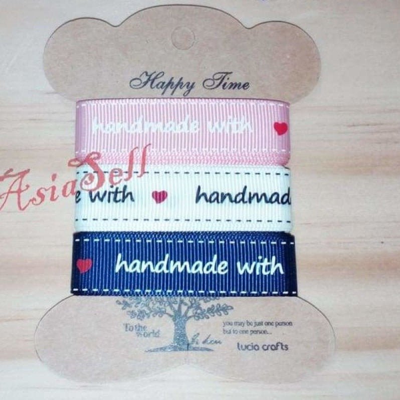 3mtr 16mm Ribbon Handmade with Love Blue White Pink Gift Wrapping - - Asia Sell