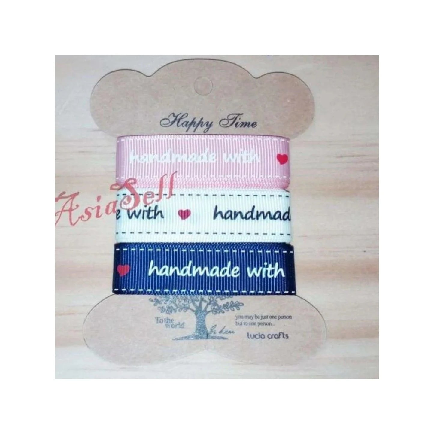 3mtr 16mm Ribbon Handmade with Love Blue White Pink Gift Wrapping - - Asia Sell
