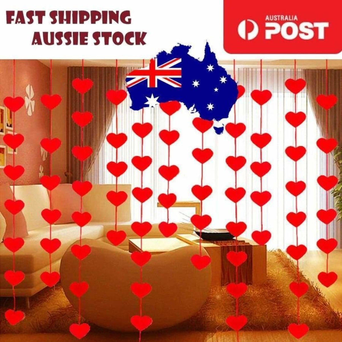 3mtr Garland of 16 Felt Hearts 5.5cm 7x7cm String Charm Love Wedding Valentines - 5x5cm - Asia Sell