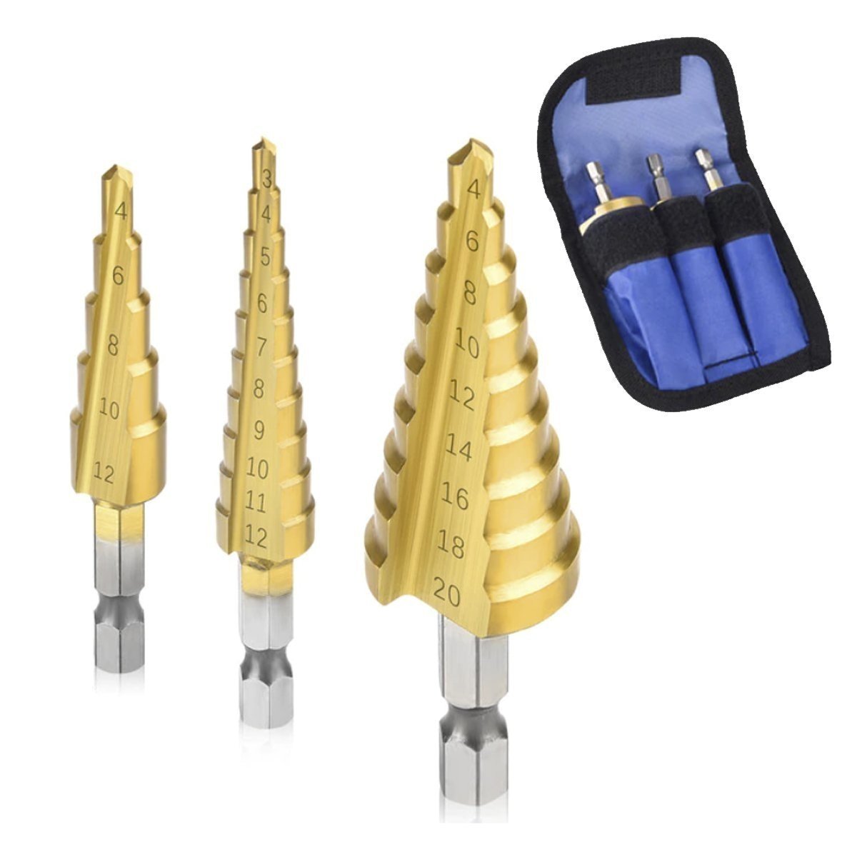 3pcs set 3-12mm 4-12mm 4-20mm Step Cone Drill Bit Hole Cutter Tool Hex Shank - - Asia Sell