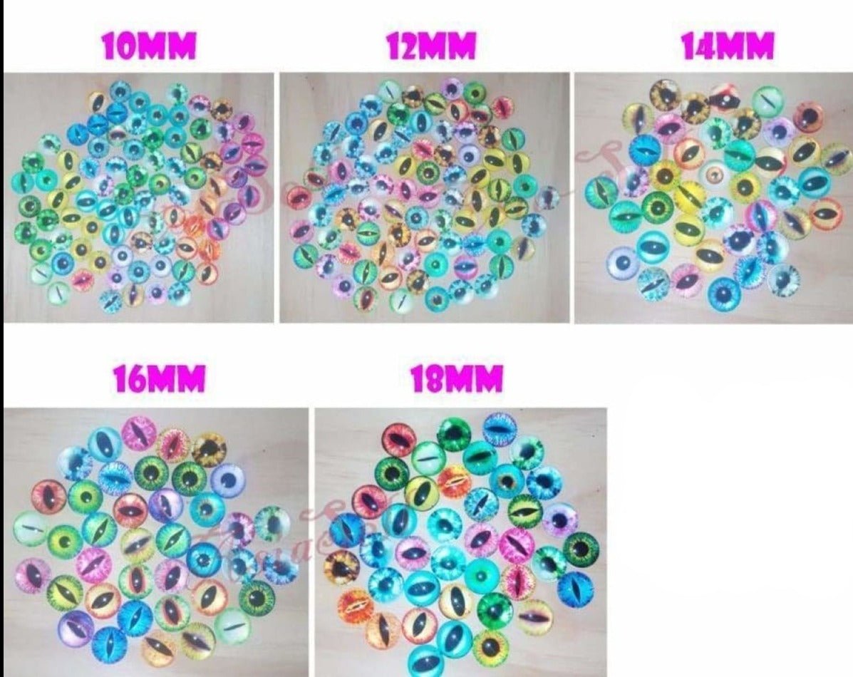 40-80pcs 10MM-18MM Glass Round Eyes Dragon Cat Colourful Bright Cabochon Eye - 80pcs 10mm - Asia Sell
