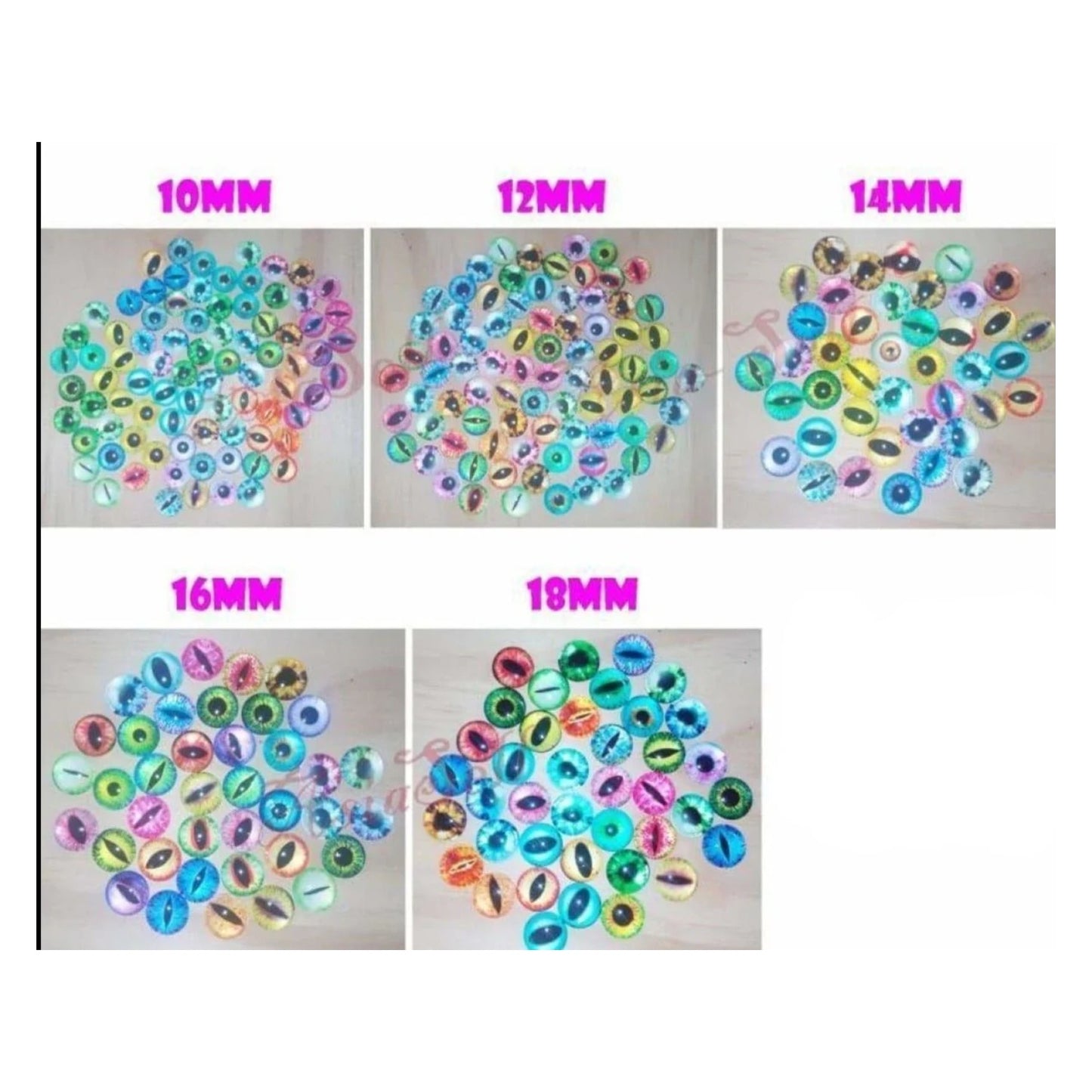40-80pcs 10MM-18MM Glass Round Eyes Dragon Cat Colourful Bright Cabochon Eye - 80pcs 10mm - Asia Sell