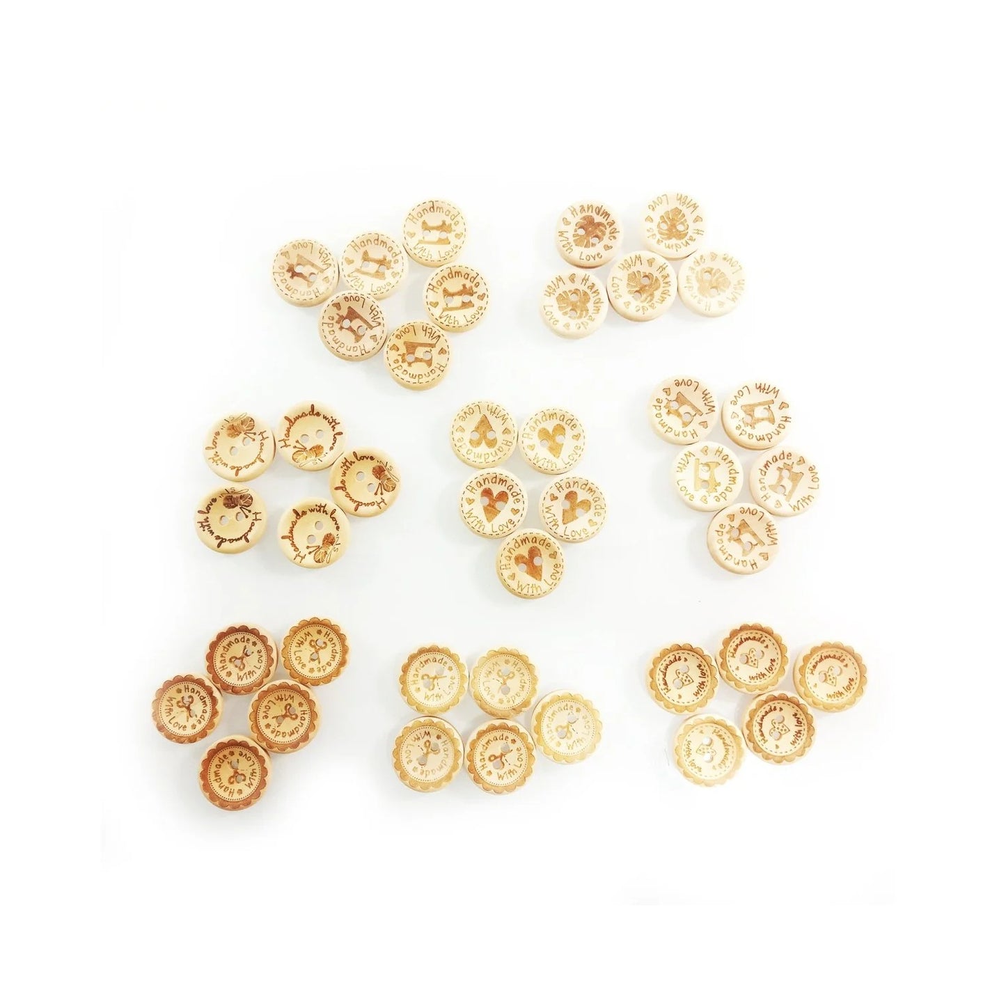 40pcs 8 Types 20mm Wooden Buttons 2-Holes Handmade with Love Round Handmade Clothes - - Asia Sell