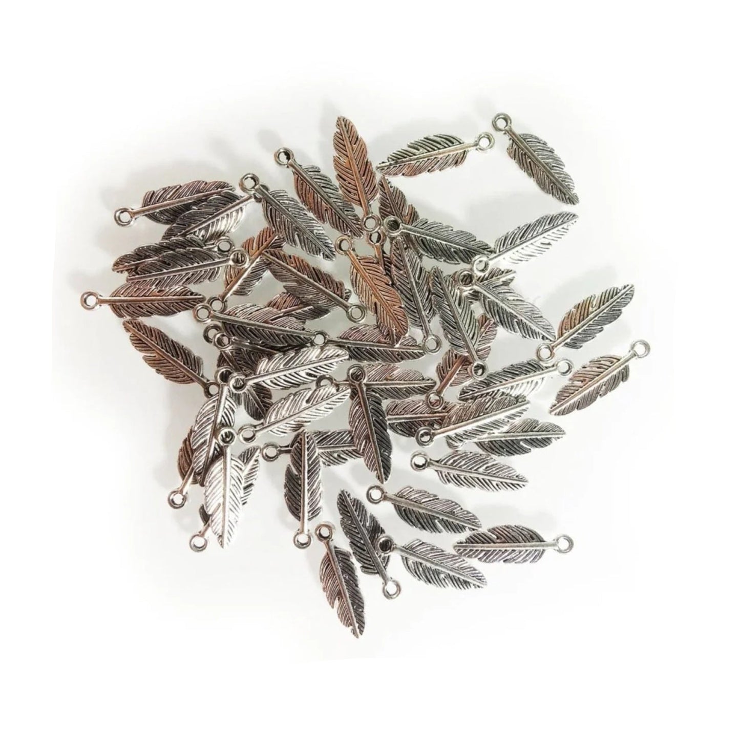 40pcs Feather Charms Pendant DIY Metal Jewellery Making Antique Silver Gold Bronze Colour - Silver - Asia Sell