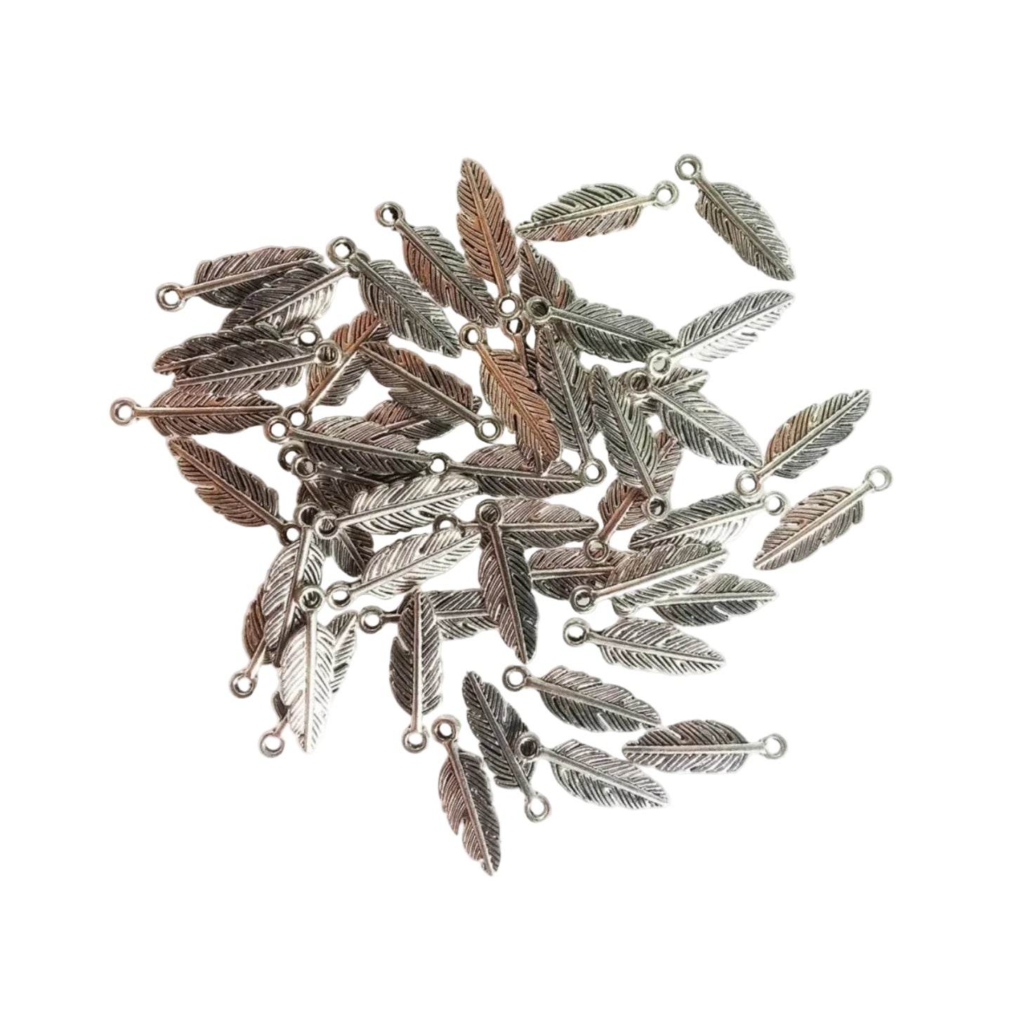 40pcs Feather Charms Pendant DIY Metal Jewellery Making Antique Silver Gold Bronze Colour - Silver - Asia Sell