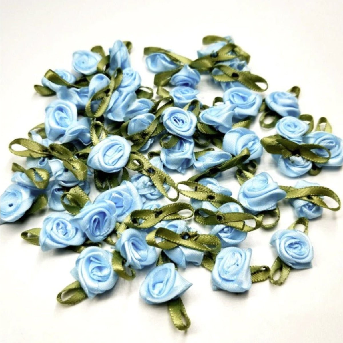 40pcs Mini Artificial Flowers Heads Small Ribbon Roses DIY Crafts Wedding Decorations - Blue - - Asia Sell