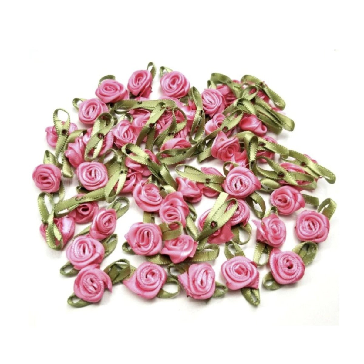 40pcs Mini Artificial Flowers Heads Small Ribbon Roses DIY Crafts Wedding Decorations - Fuscia - - Asia Sell