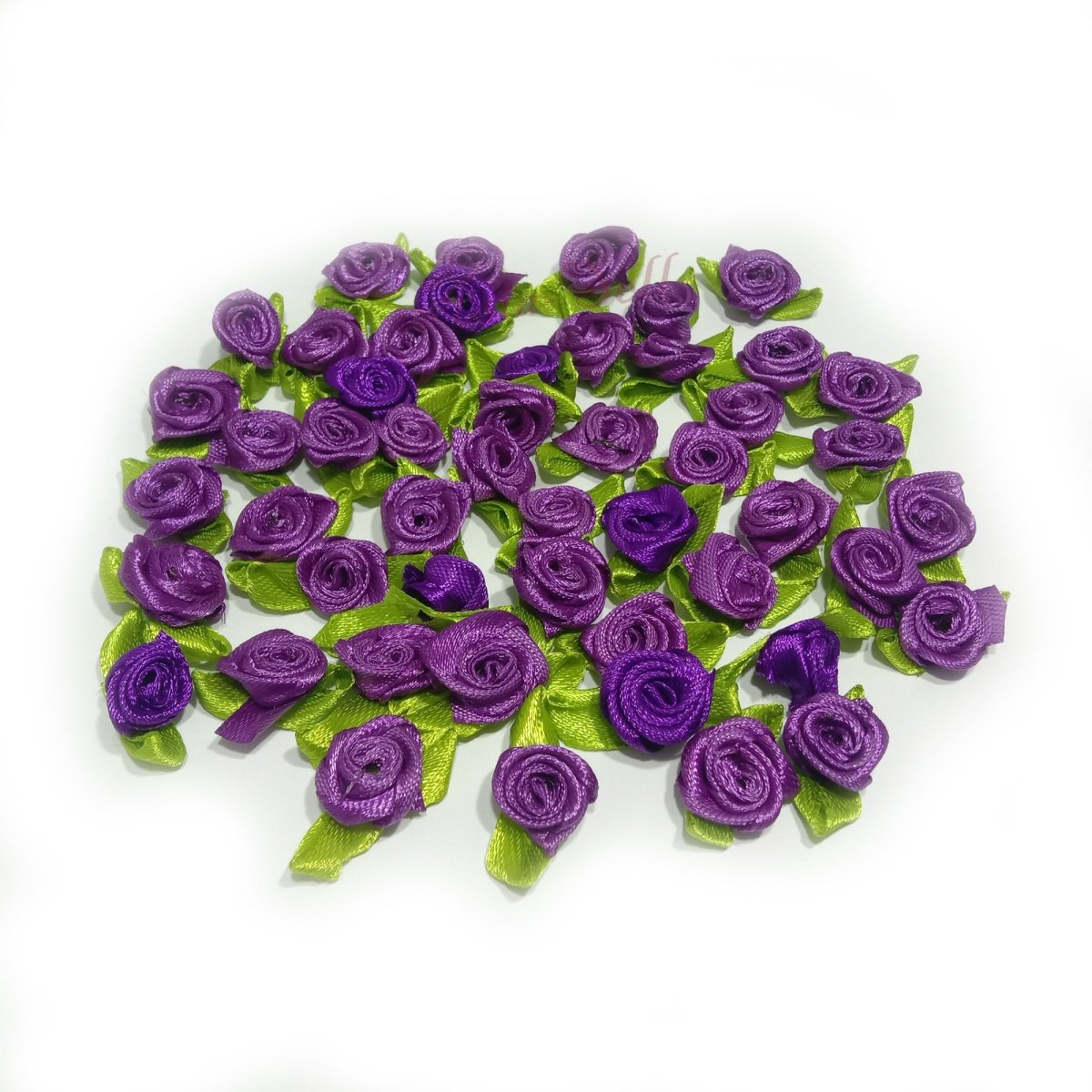 40pcs Mini Artificial Flowers Heads Small Ribbon Roses DIY Crafts Wedding Decorations - Lilac Purple - - Asia Sell