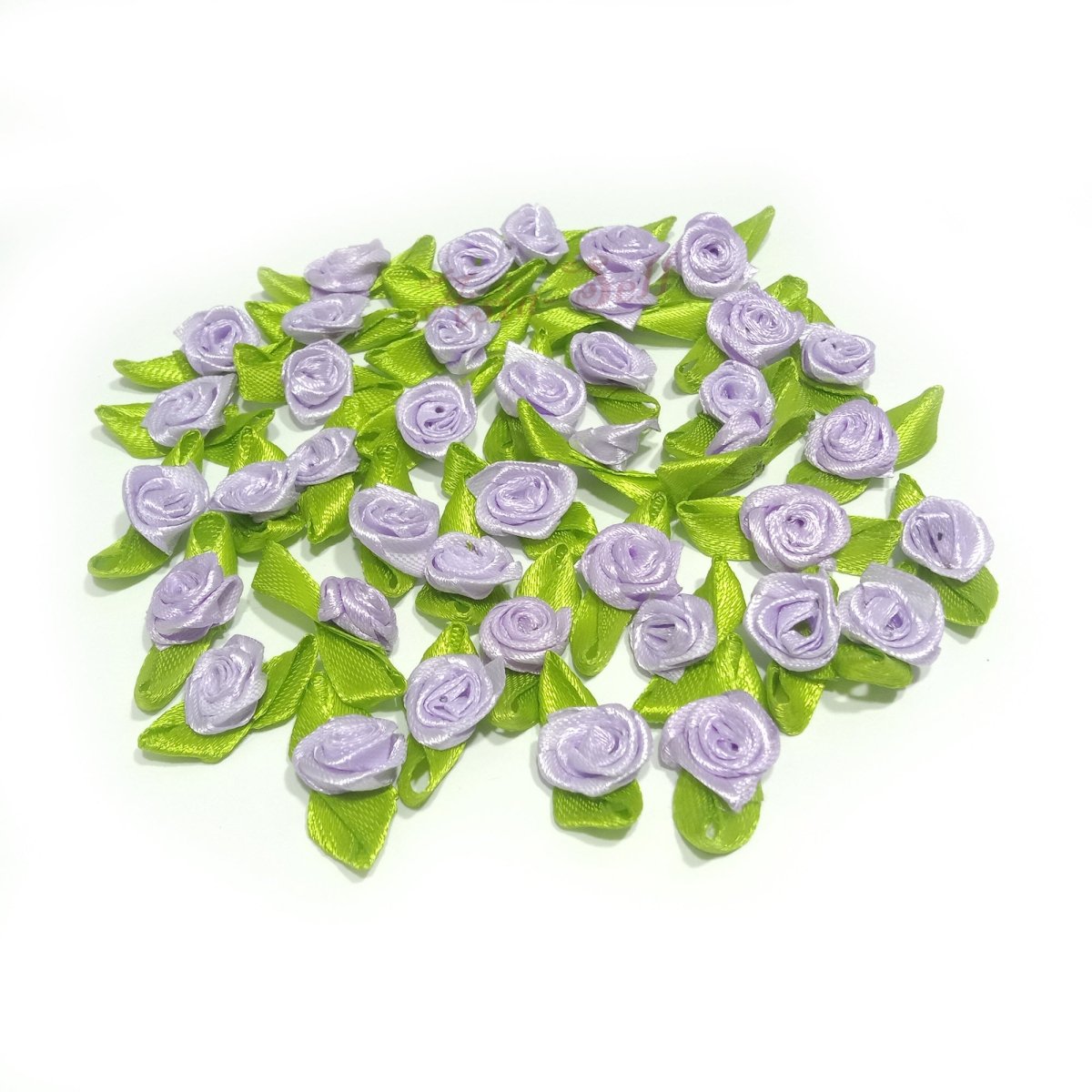 40pcs Mini Artificial Flowers Heads Small Ribbon Roses DIY Crafts Wedding Decorations - Lilac Purple - - Asia Sell