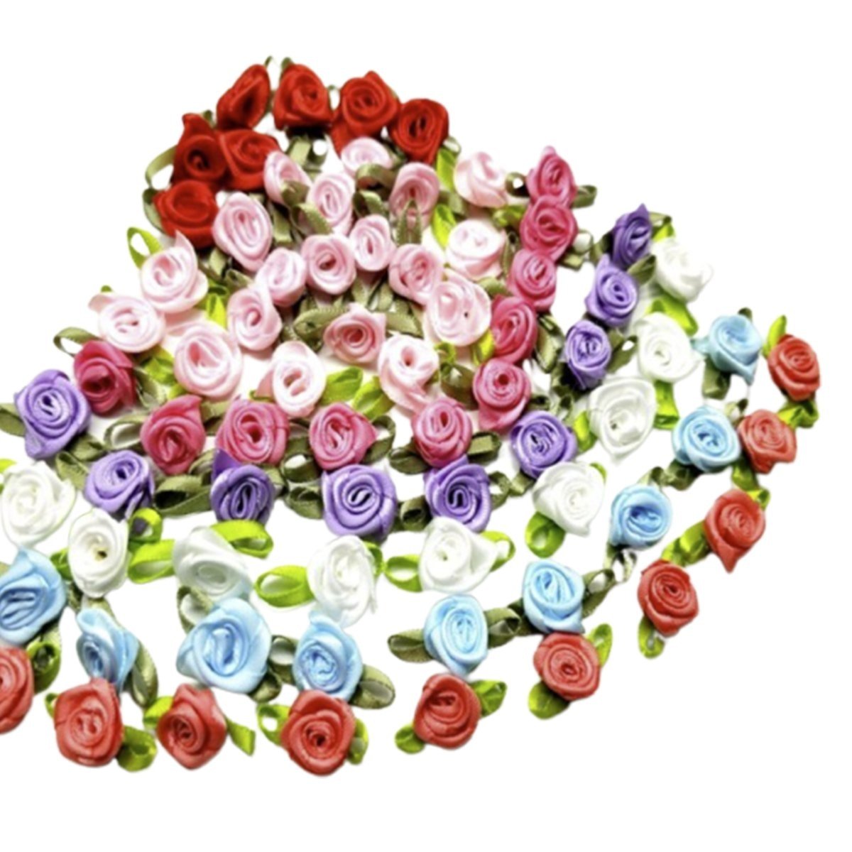 40pcs Mini Artificial Flowers Heads Small Ribbon Roses DIY Crafts Wedding Decorations - Mixed Dark Ribbon - - Asia Sell