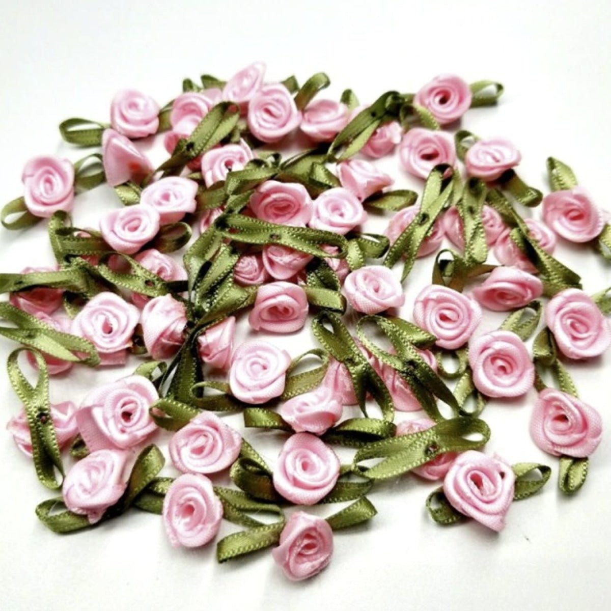 40pcs Mini Artificial Flowers Heads Small Ribbon Roses DIY Crafts Wedding Decorations - Pink - - Asia Sell