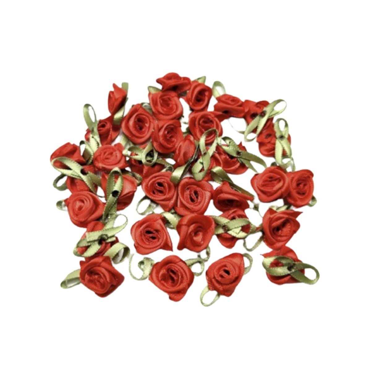 40pcs Mini Artificial Flowers Heads Small Ribbon Roses DIY Crafts Wedding Decorations - Red - - Asia Sell