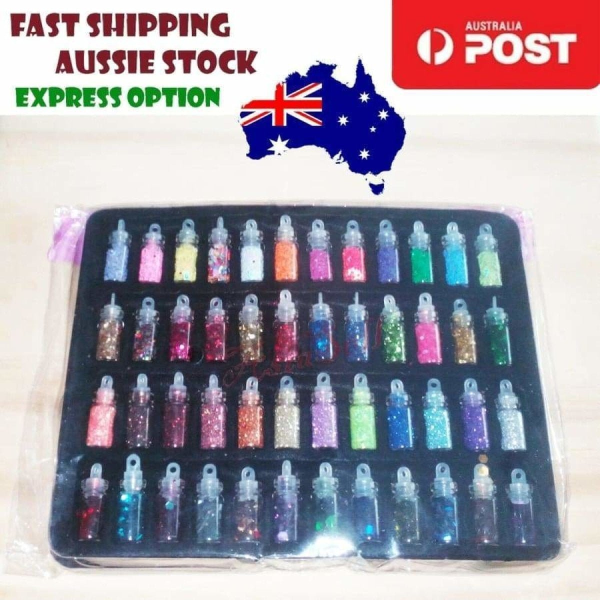 48 Bottles Nail Glitter Powder Decoration Mini Bottle Art Charm Stars Hearts Nail Art - - Asia Sell