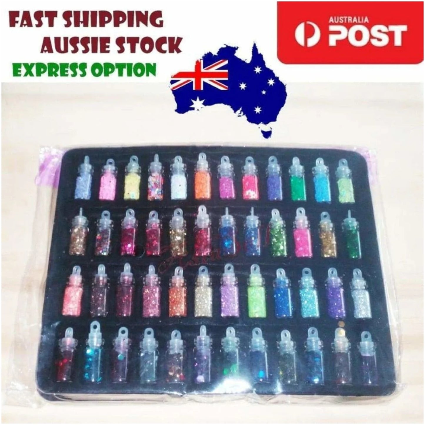 48 Bottles Nail Glitter Powder Decoration Mini Bottle Art Charm Stars Hearts Nail Art - - Asia Sell