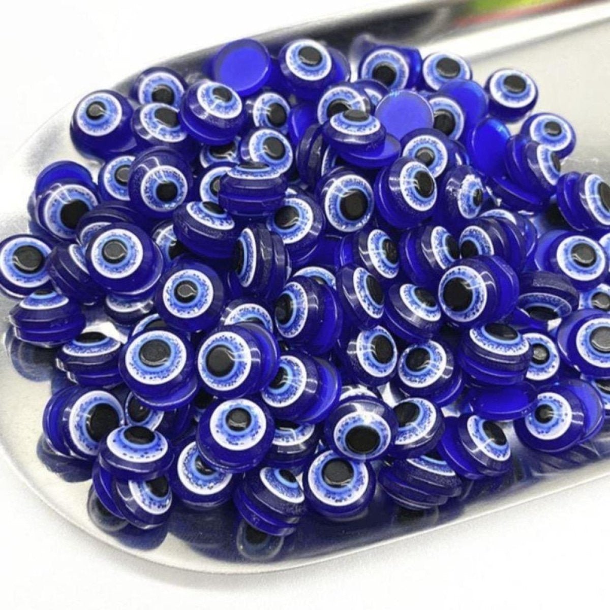 48pcs 6/8/10mm Oval Resin Plastic Eye Blue White Eyes Cabochon Flat Back Single Sided - Blue 6mm - - Asia Sell