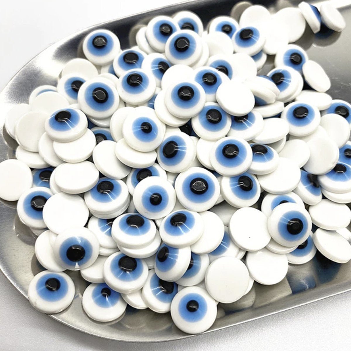 48pcs 6/8/10mm Oval Resin Plastic Eye Blue White Eyes Cabochon Flat Back Single Sided - White 6mm - Asia Sell