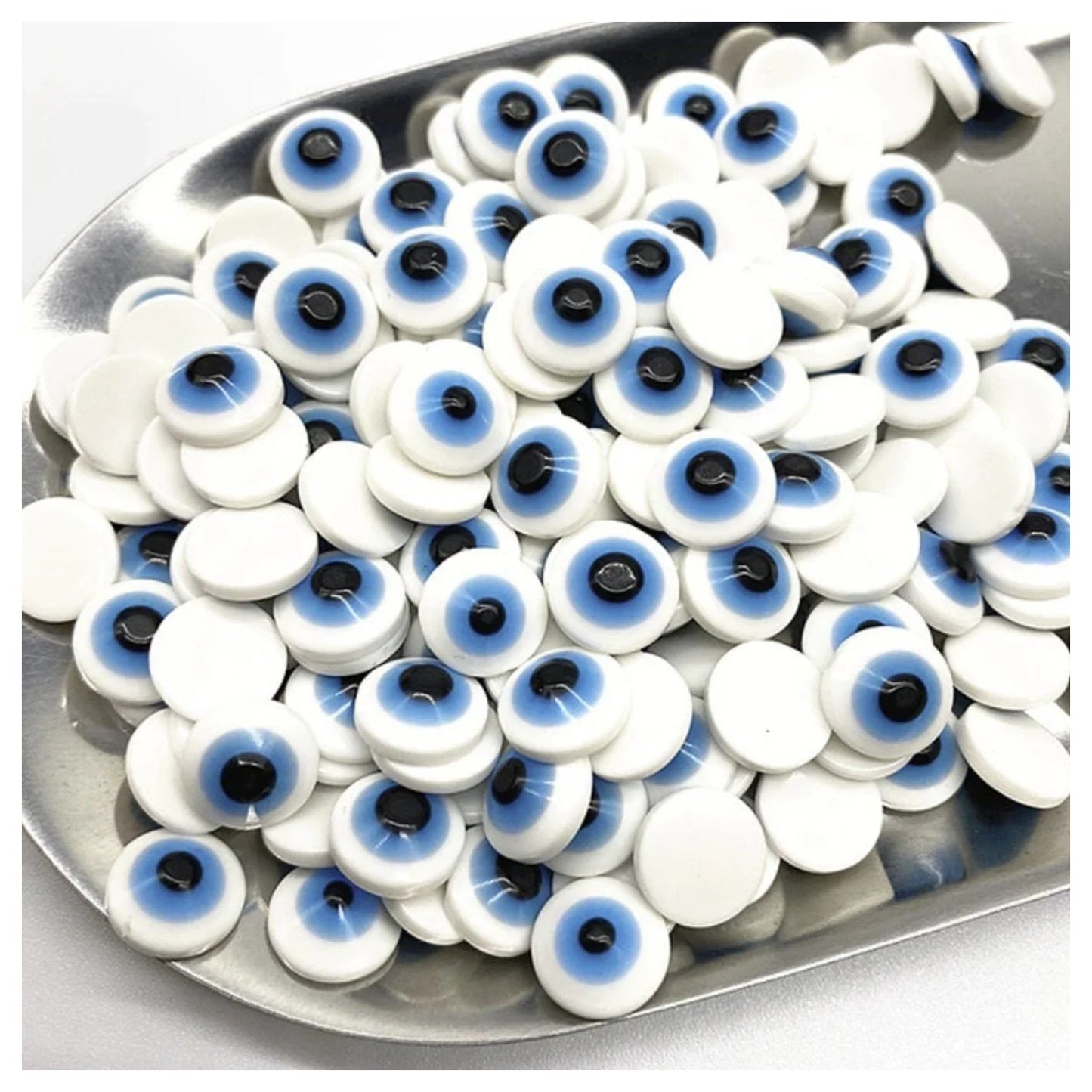 48pcs 6/8/10mm Oval Resin Plastic Eye Blue White Eyes Cabochon Flat Back Single Sided - White 6mm - Asia Sell