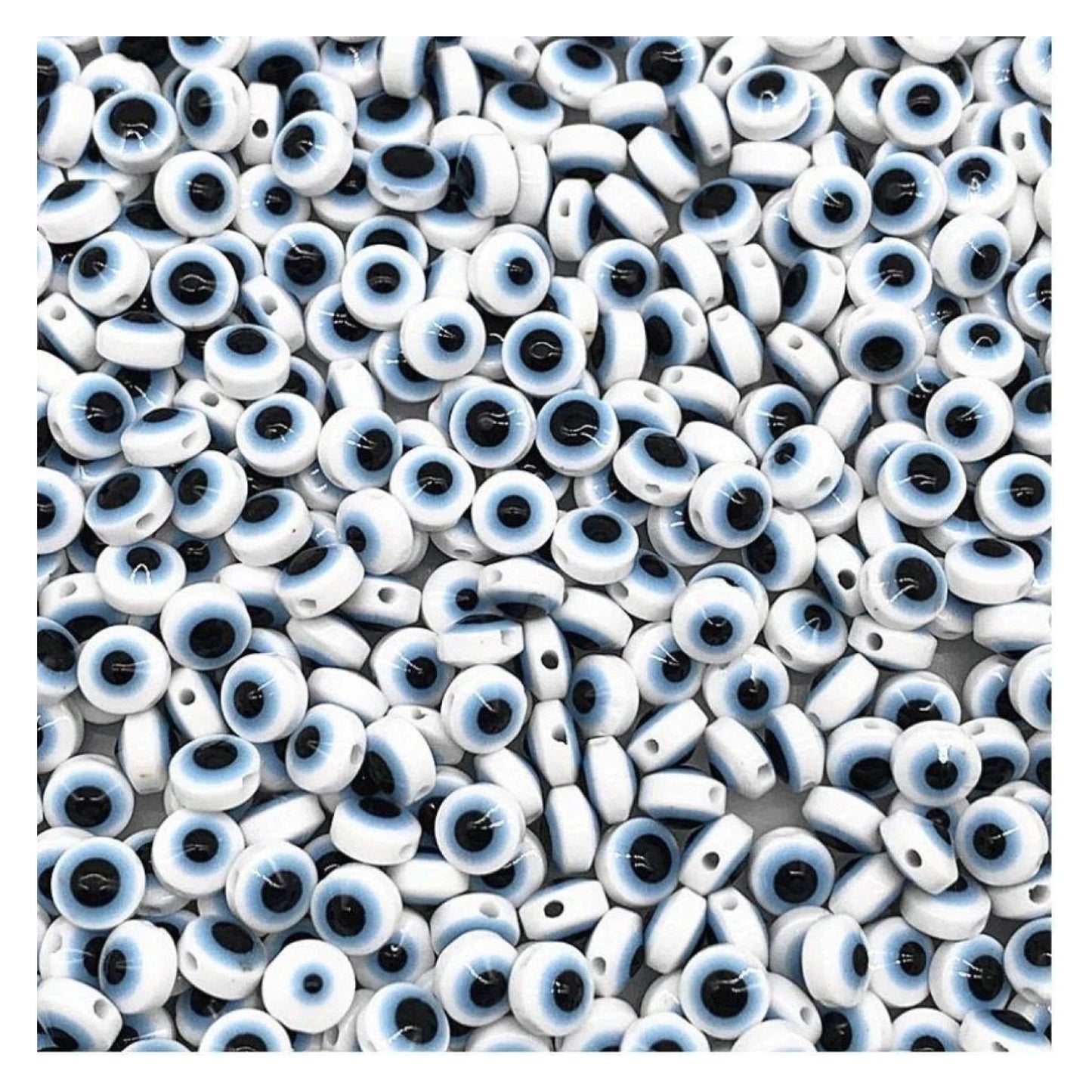 48pcs 8/10mm Resin Spacer Beads Double Sided Eyes for Jewellery Making DIY Bracelet Beads Flat Backed - White & Blue 8mm - Asia Sell
