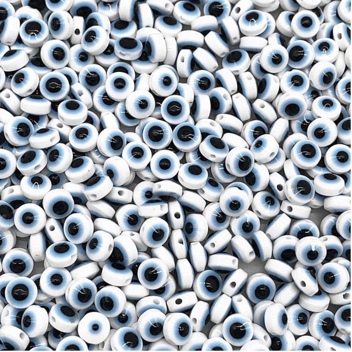 48pcs 8/10mm Resin Spacer Beads Double Sided Eyes for Jewelry Making DIY Bracelet Beads Flat Backing - White & Blue 8mm - Asia Sell
