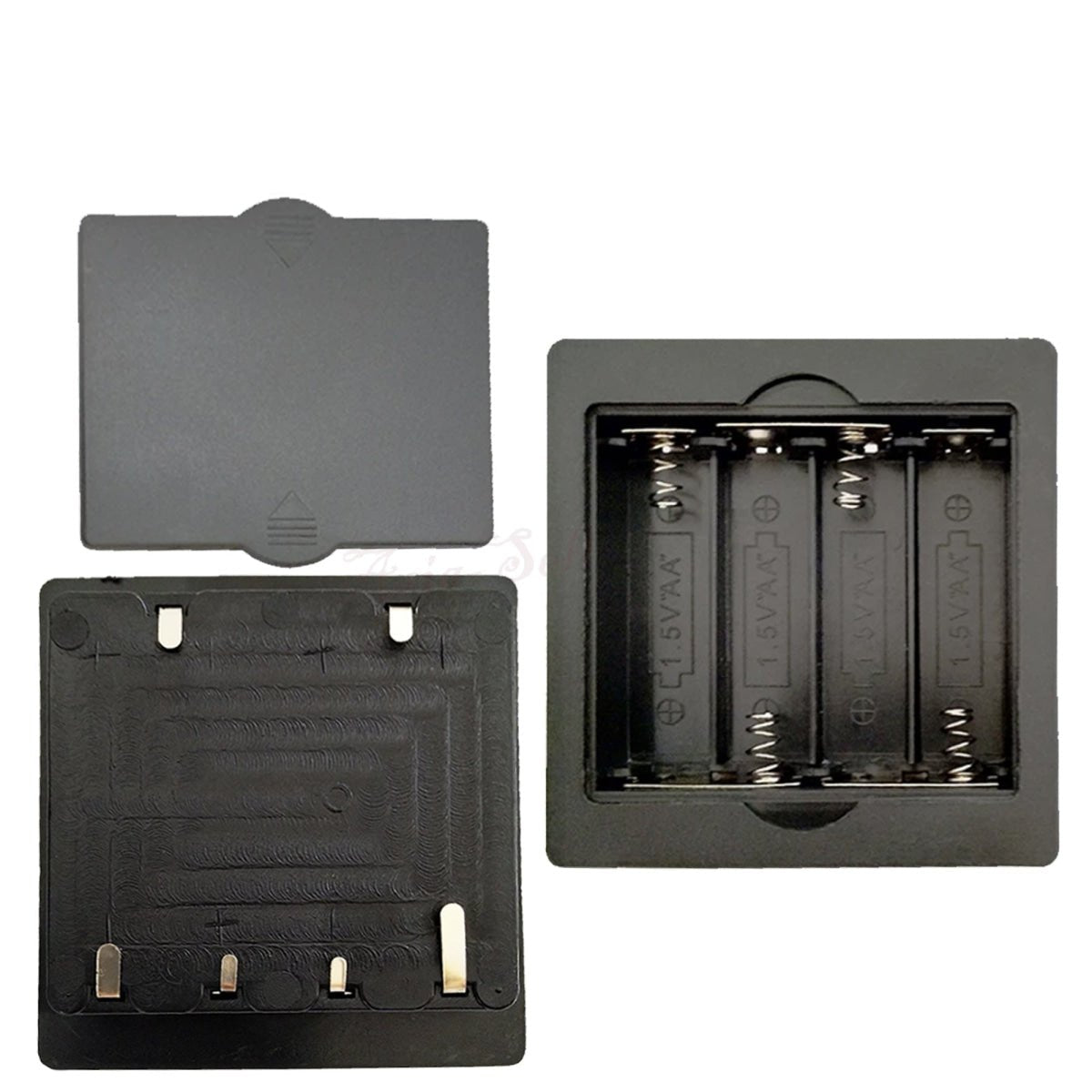 4AA Black Battery Holder Panel Mount Case Lid with Tabs No Switch Flat - - Asia Sell
