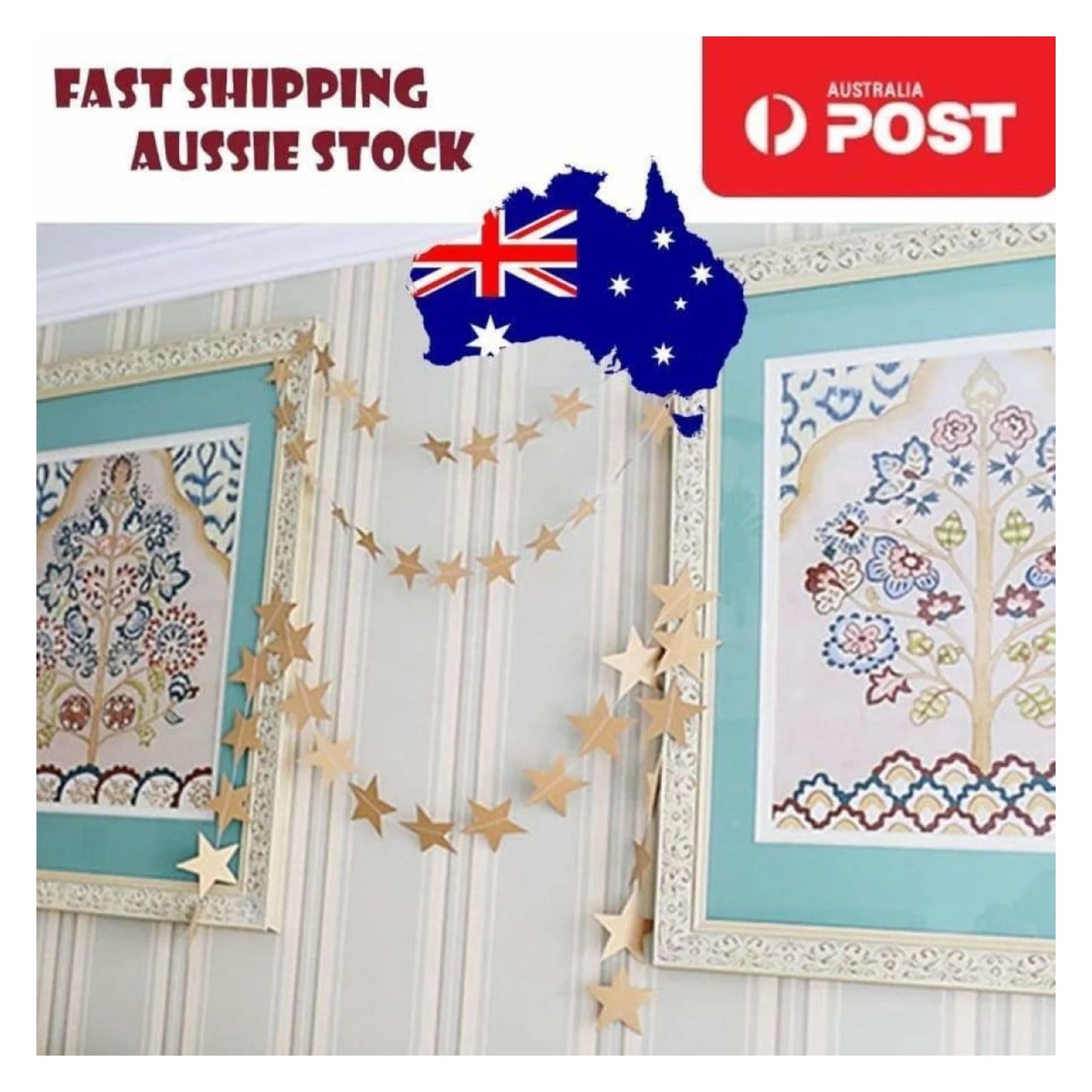 4m 6.8cm GOLD Stars Garlands Christmas Tree Decorations Birthday Wedding Party - - Asia Sell