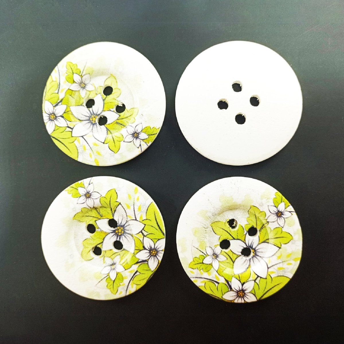 4pcs 50mm Painted Wooden Buttons 4-Hole Coat Boots Upholstery Flower Butterfly Clothes - 12. Flowers White - Asia Sell