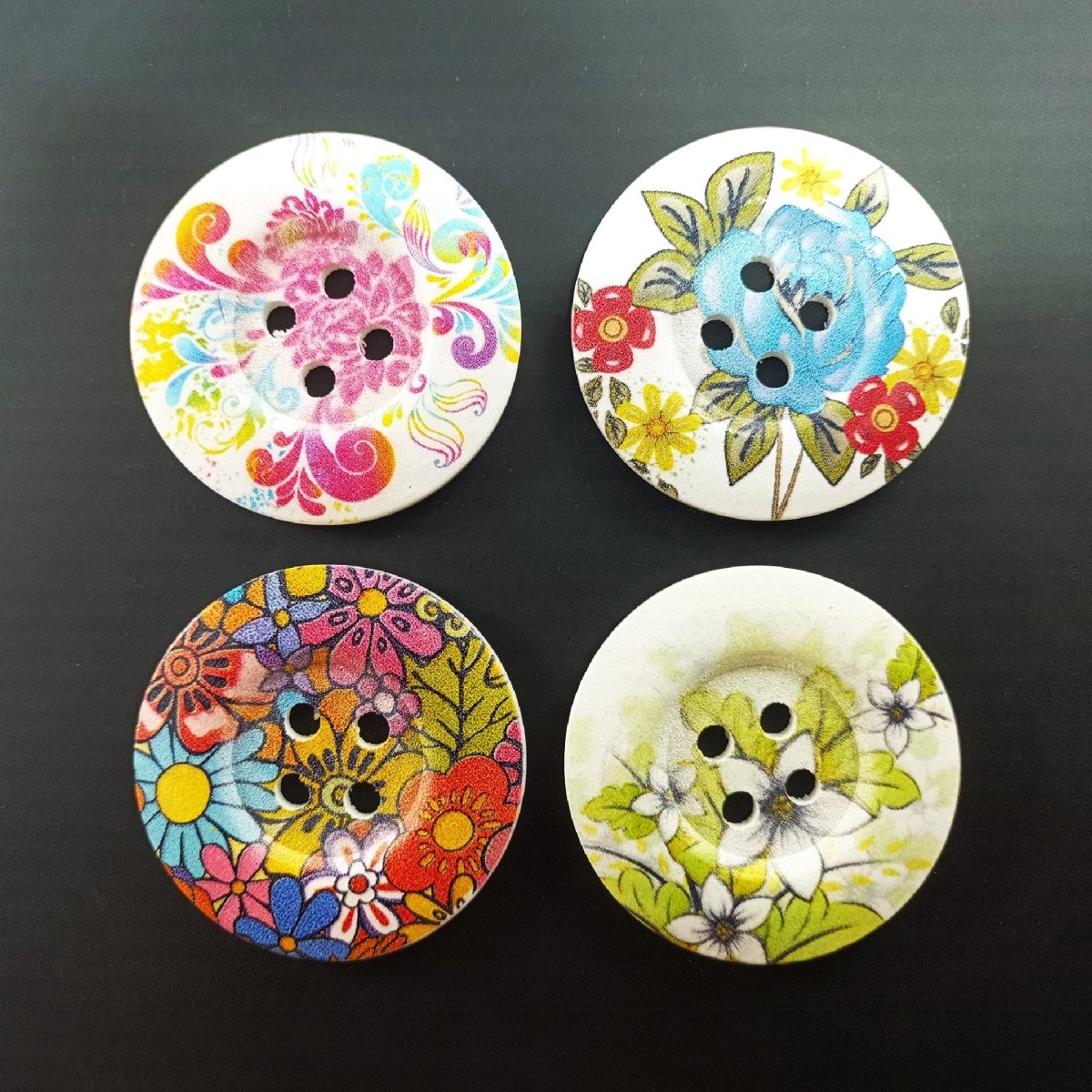 4pcs 50mm Painted Wooden Buttons 4-Hole Coat Boots Upholstery Flower Butterfly Clothes - 13. Mixed Flowers - Asia Sell