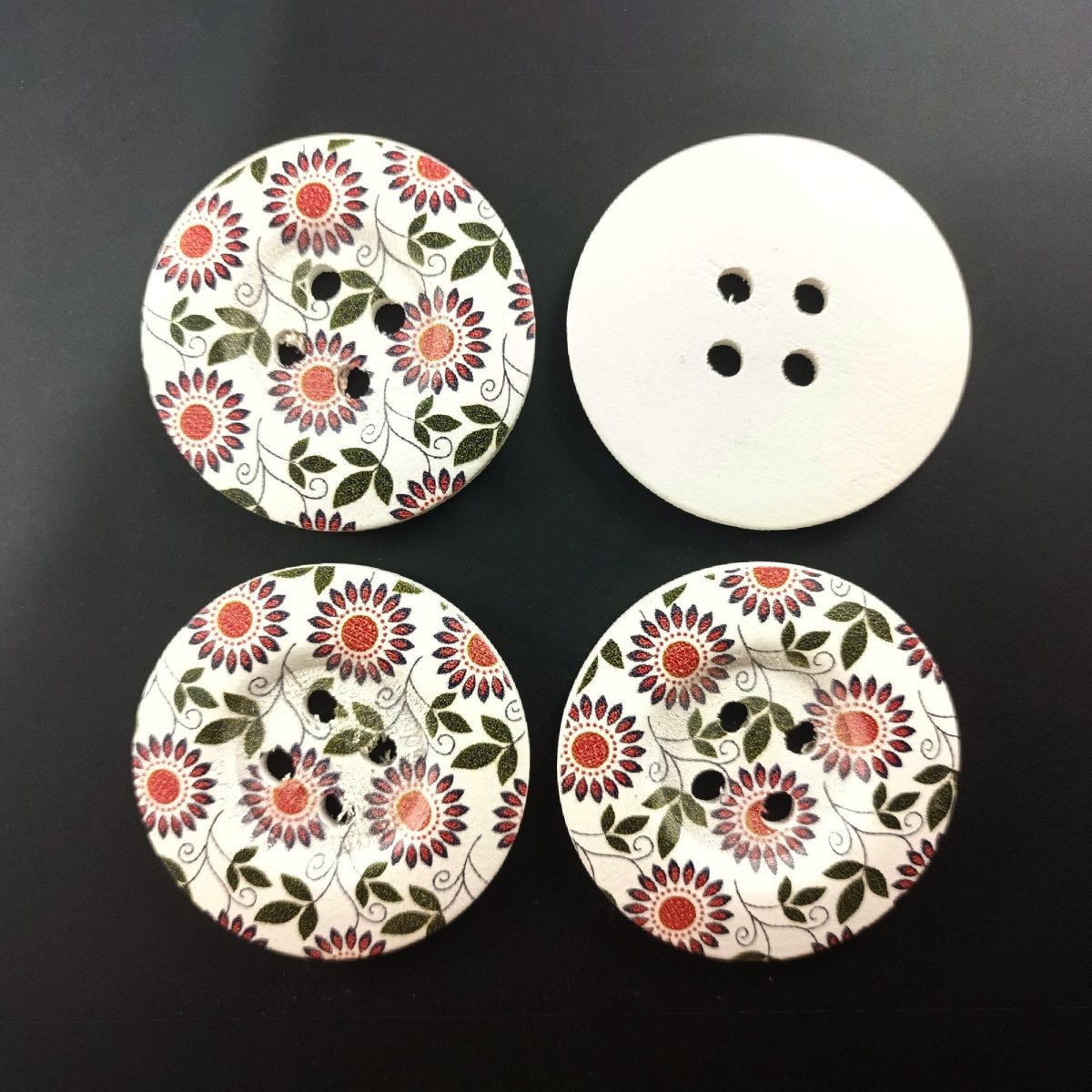 4pcs 50mm Painted Wooden Buttons 4-Hole Coat Boots Upholstery Flower Butterfly Clothes - 16. Red Flowers - Asia Sell