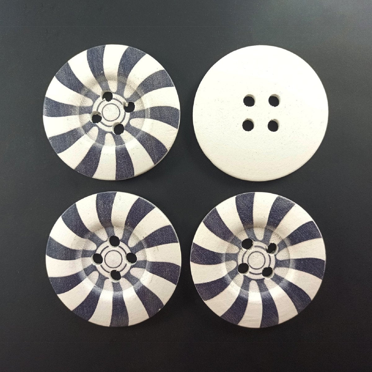 4pcs 50mm Painted Wooden Buttons 4-Hole Coat Boots Upholstery Flower Butterfly Clothes - 9. Black and White Spirals - Asia Sell