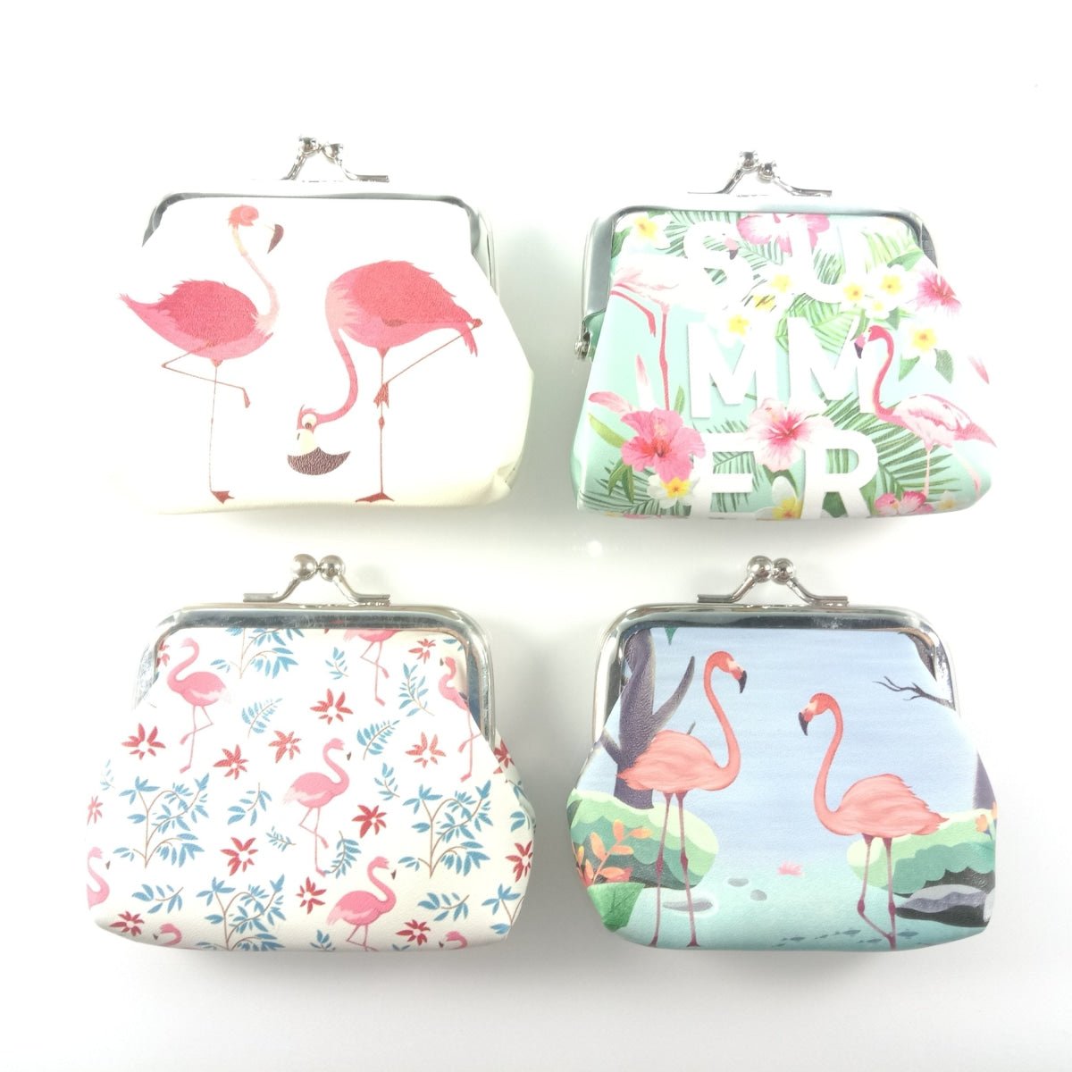 4pcs Flamingo Coin Purse Coin Wallet Snap Clip Closing Bags Women's 8.5x8cm Pouch Bags - - Asia Sell