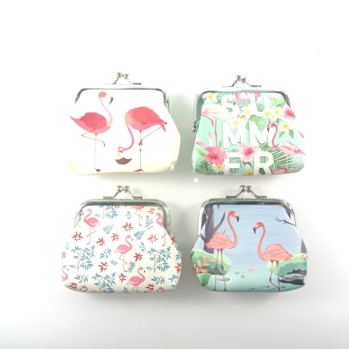4pcs Flamingo Coin Purse Coin Wallet Snap Clip Closing Bags Women's 8.5x8cm Pouch Bags - - Asia Sell