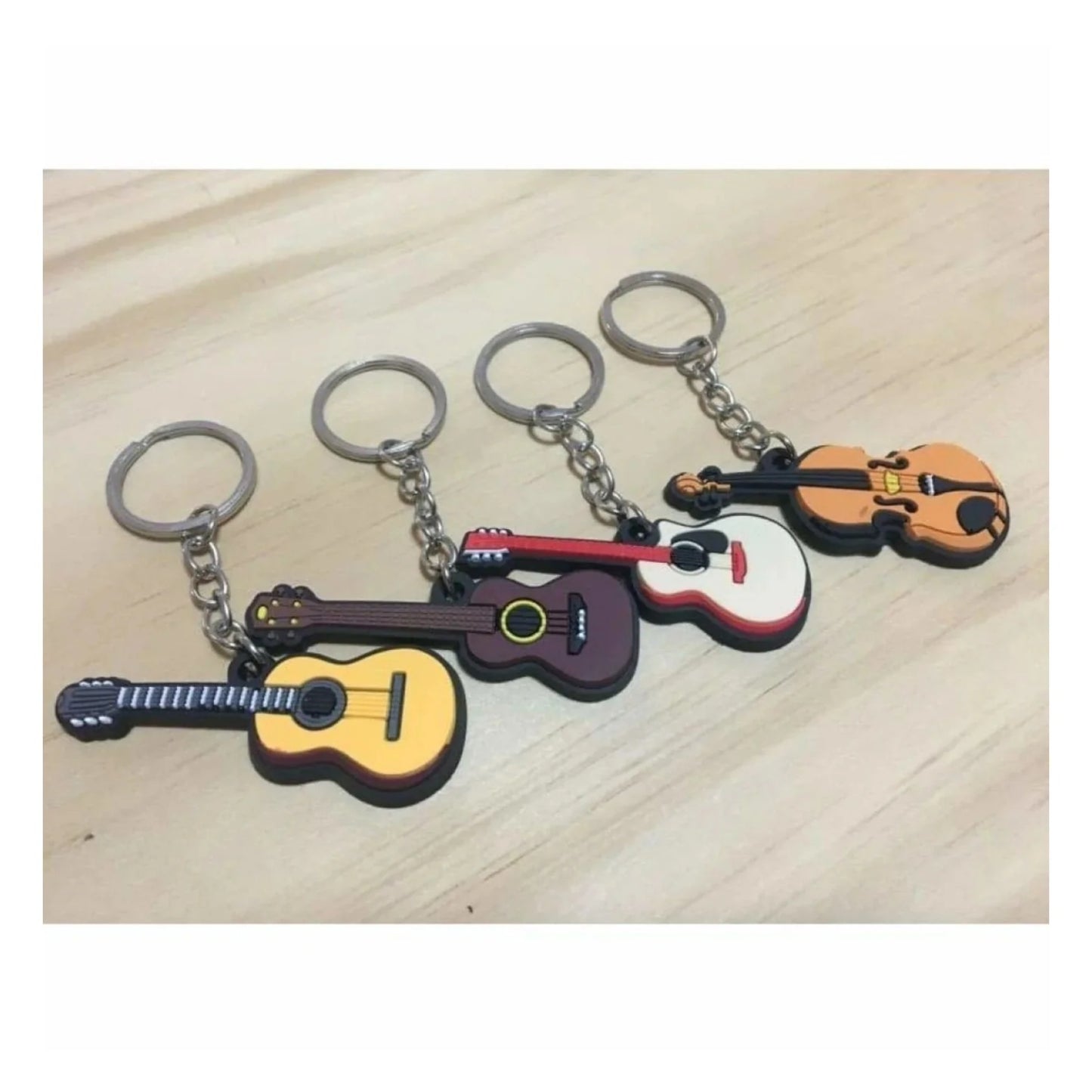 4pcs New Guitar Keychain PVC Musical Instrument Violin Key Chains Rings Keyrings Pendant Tag - - Asia Sell