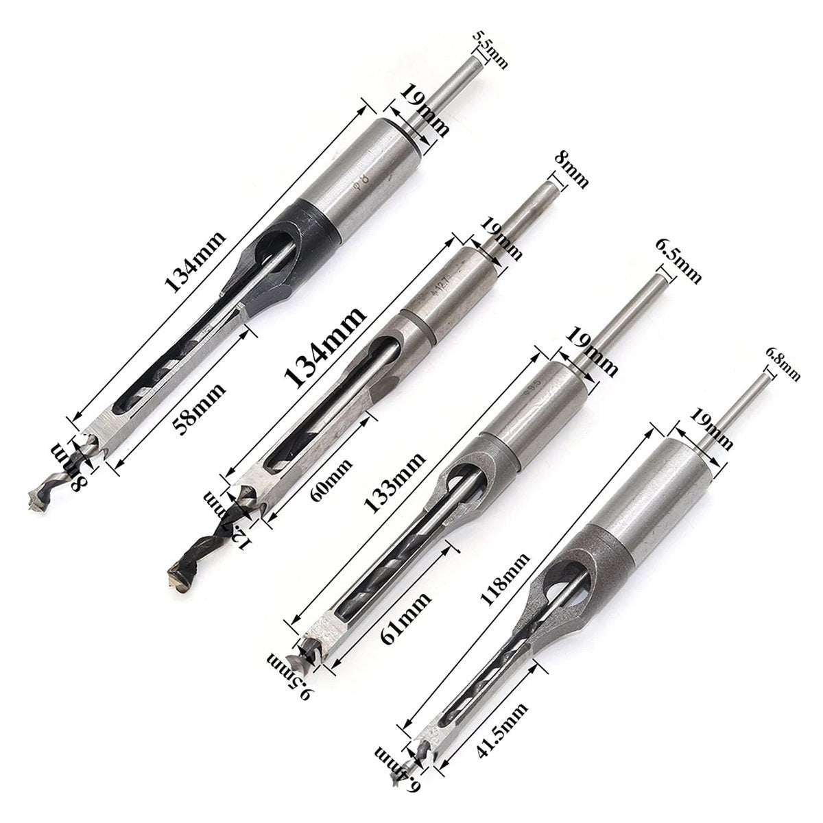 4pcs Set Square Hole Extended Drill HSS Twist Drill Bits Woodworking Drill Tools Kit Set Square Auger Mortising Chisel Drill Set - - Asia Sell