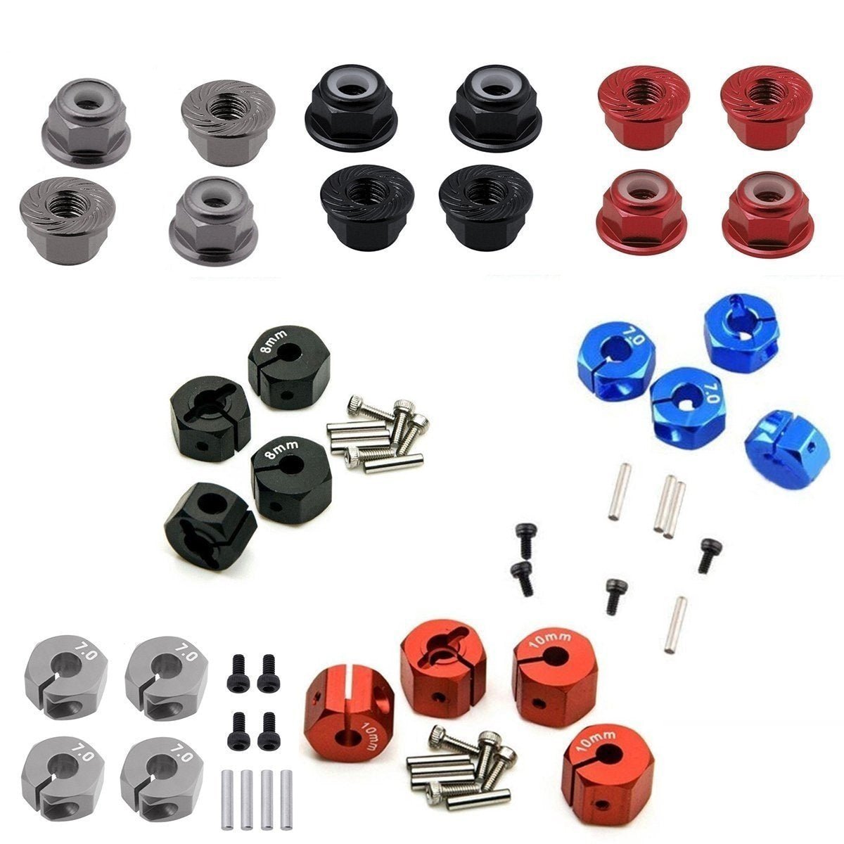 4x 3/4/5/6/7/8/9/10/11/12mm RC Car Wheel Hex Nut Hub Adaptor 1/10 4WD SCX10 Drive - 3.0mm Red - Asia Sell