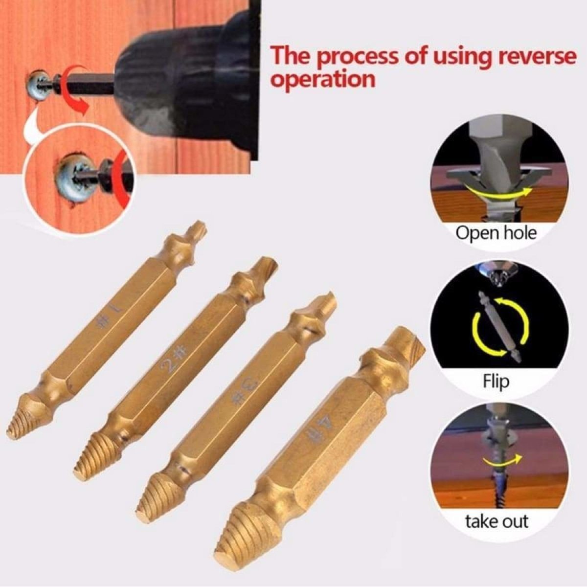 4x Titanium Broken Bolt Damaged Screw Remover Extractor Drill Bits Stud Reverse Tool - - Asia Sell