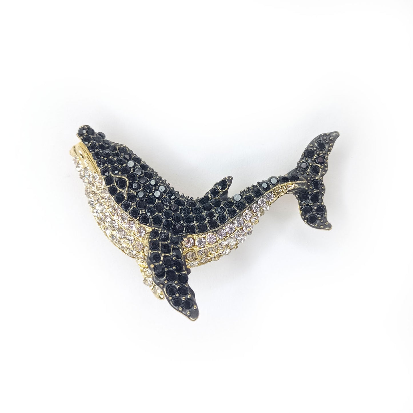 5.5cm Fashion Vintage Whale Brooch Pin Backed Black Dolphin Pendant Brooch Crystal Rhinestone 5.5cm