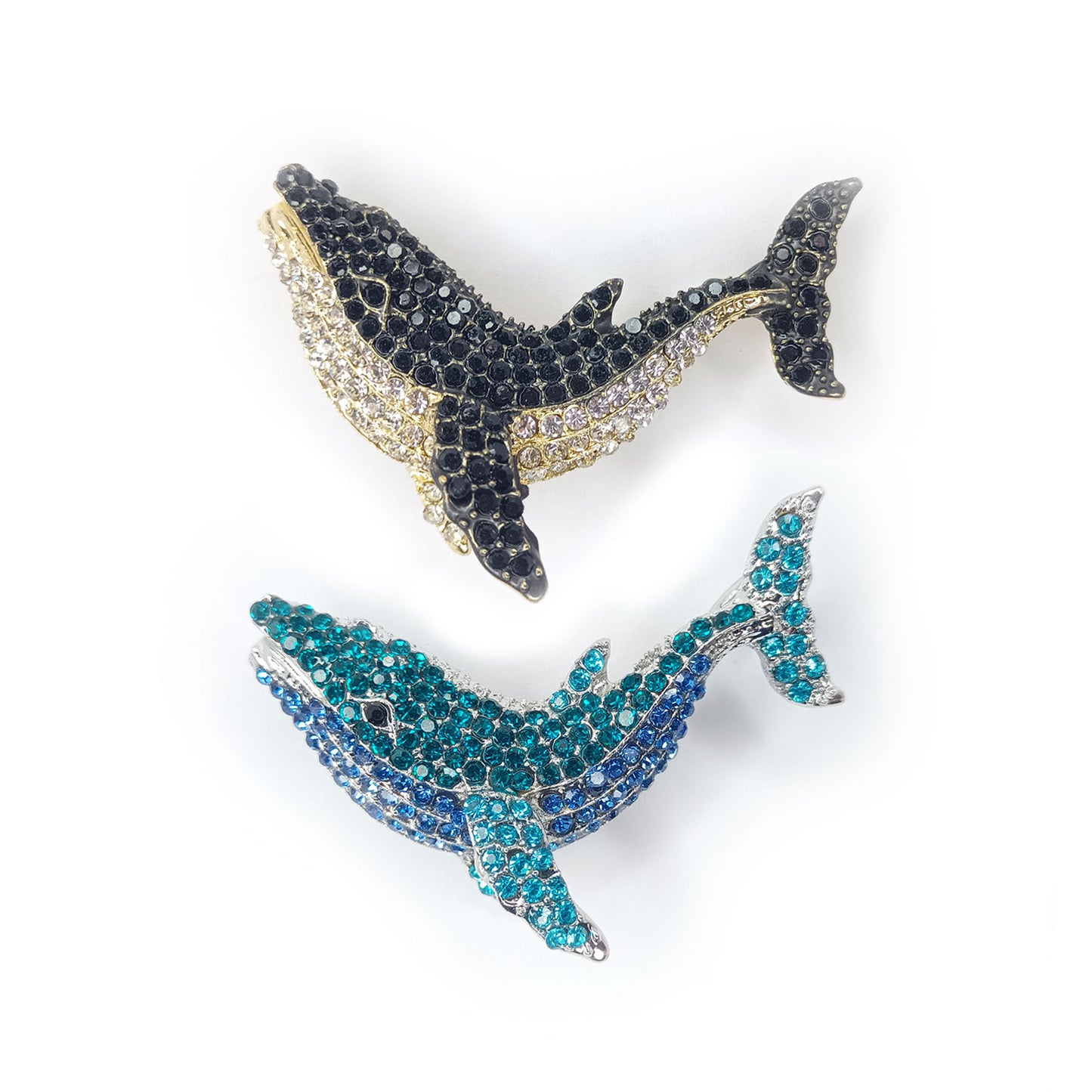 5.5cm Fashion Vintage Whale Brooch Pin Backed Black Dolphin Pendant Brooch Crystal Rhinestone 5.5cm