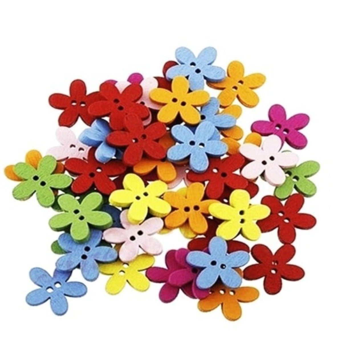 50/100pcs Wooden Buttons 2 Holes Chrysanthemum SunFlower Flower Snow Flake Sewing Button - 100x 15mm Flower - - Asia Sell