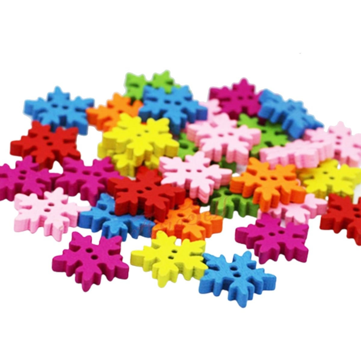 50/100pcs Wooden Buttons 2 Holes Chrysanthemum SunFlower Flower Snow Flake Sewing Button - 100x 18mm Coloured Snow - Asia Sell