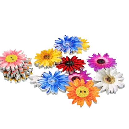 50/100pcs Wooden Buttons 2 Holes Chrysanthemum SunFlower Flower Snow Flake Sewing Button - 50x 25mm Flower - - Asia Sell