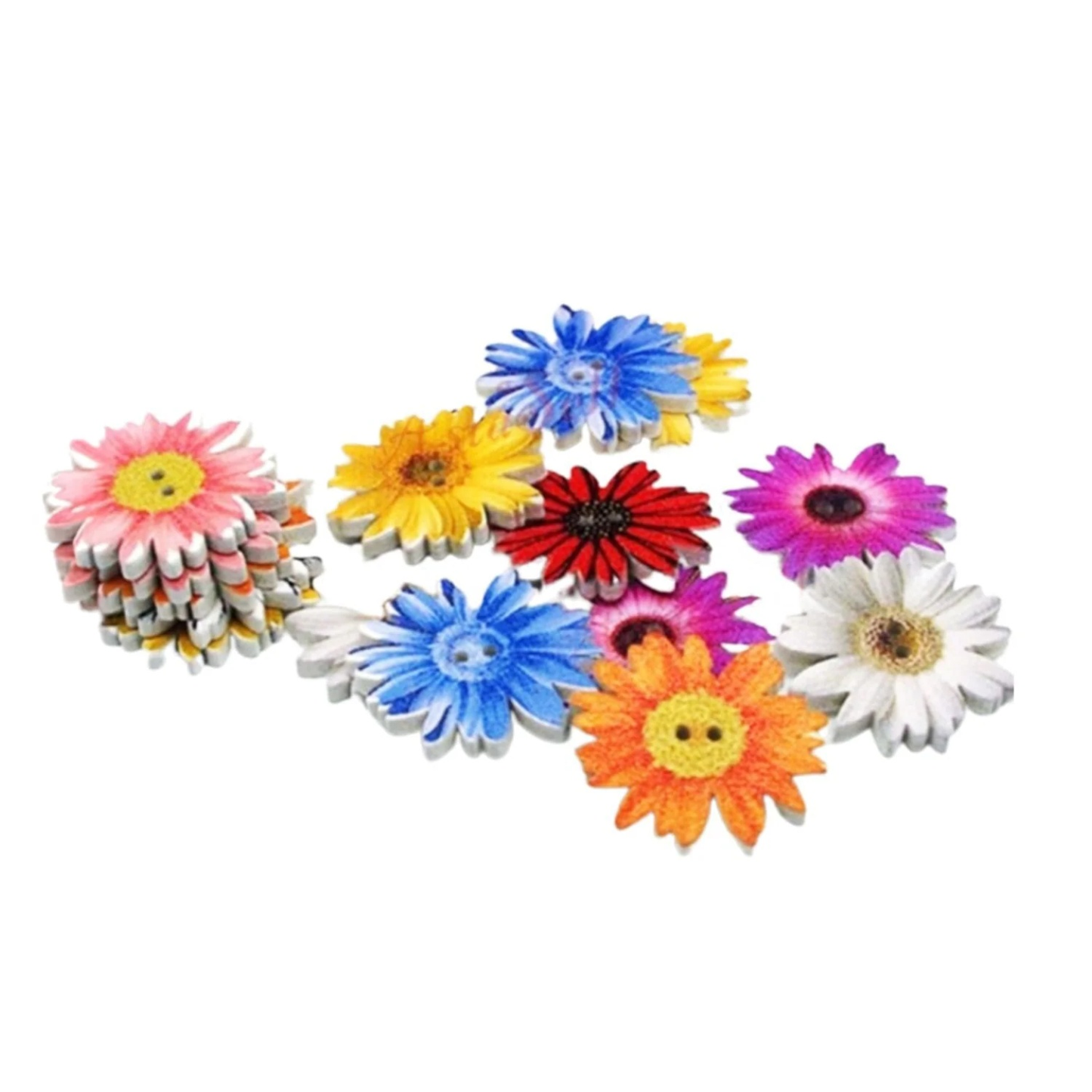 50/100pcs Wooden Buttons 2 Holes Chrysanthemum SunFlower Flower Snow Flake Sewing Button - 50x 25mm Flower - Asia Sell